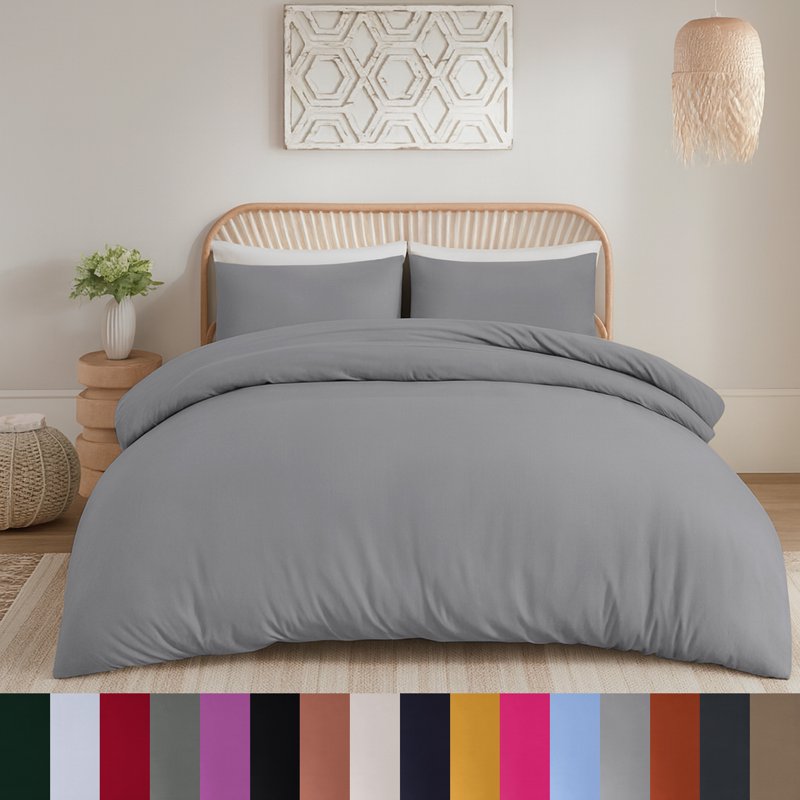 Moonlight20015 3 PC Duvet Cover Set Queen Size Plain Button Closer Soft Brushed Microfiber Silver Color 90 x 90 Inches