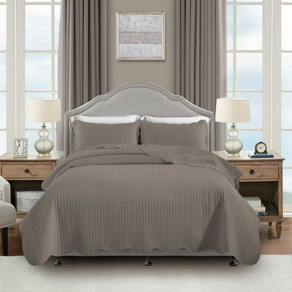 Moonlight20015 3 Piece Quilt Set Lightweight Ultrasoft Microfiber Bedding Beige Color Queen