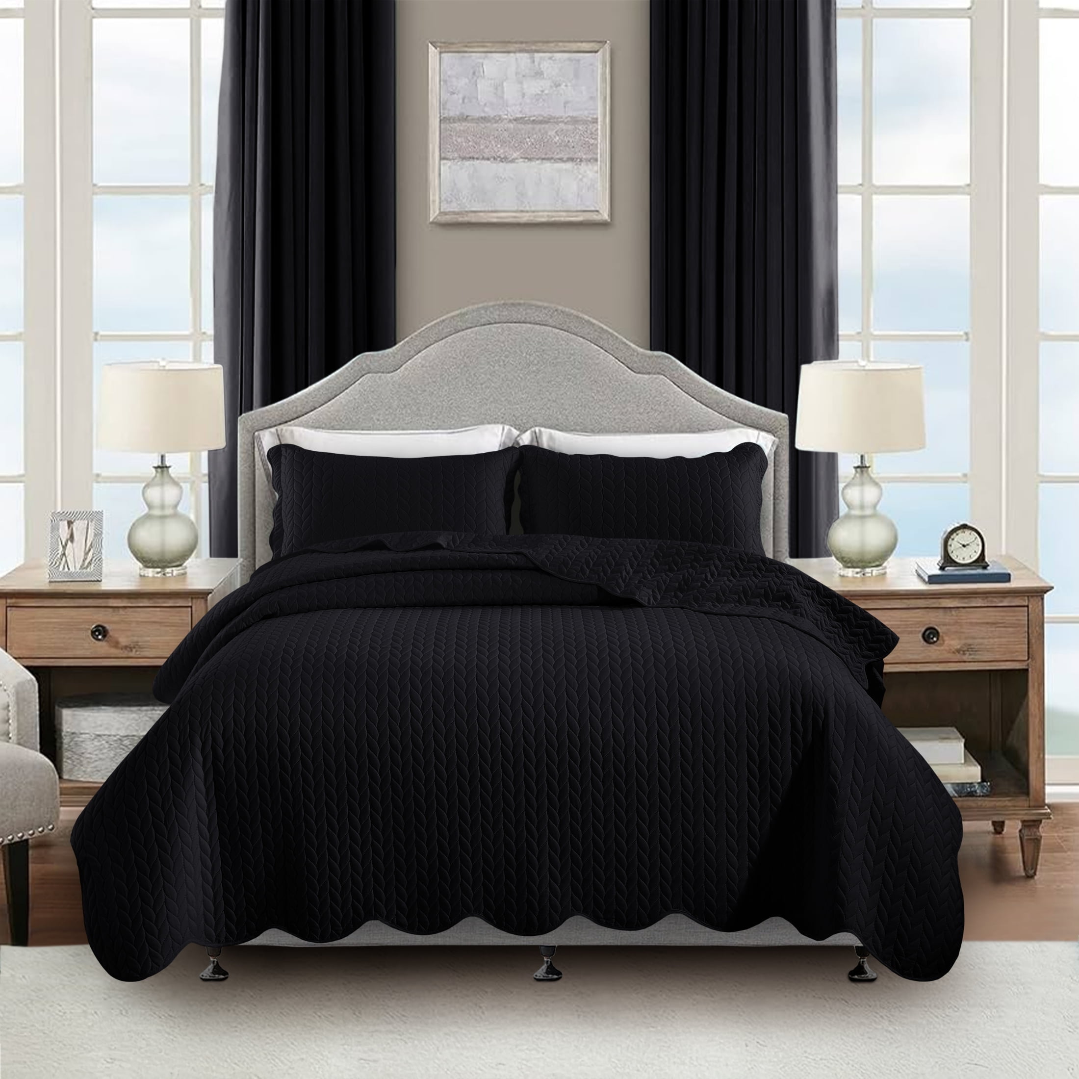 Moonlight20015 3 Piece Microfiber Quilt Reversible Bedding Soft 1 Bedspread 2 Pillow Shams Purple Lilac Color Full Queen