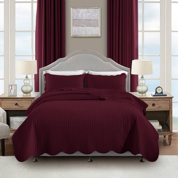 Moonlight20015 3 Piece Quilt Set Lightweight Ultrasoft Microfiber Bedding Burgundy Color King