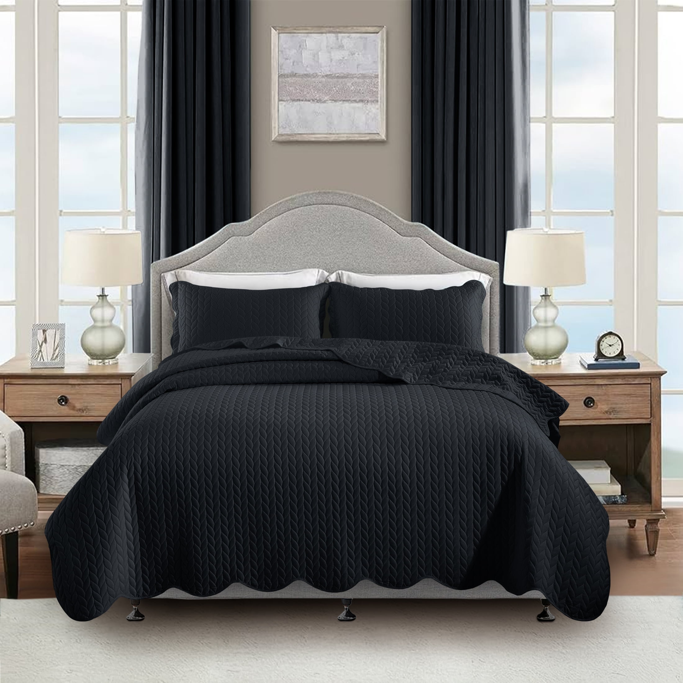 Moonlight20015 3 Piece Quilt Set Lightweight Ultrasoft Microfiber Bedding Charcoal Color King