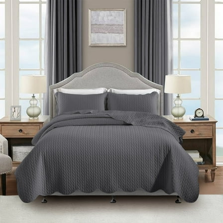 Moonlight20015 3 Piece Quilt Set Lightweight Ultrasoft Microfiber Bedding Gray Color Queen