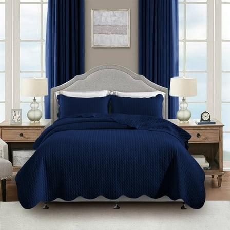 Moonlight20015 3 Piece Quilt Set Lightweight Ultrasoft Microfiber Bedding Navy Blue Color King