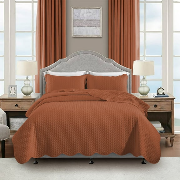 Moonlight20015 3 Piece Quilt Set Lightweight Ultrasoft Microfiber Bedding Rust Color Queen
