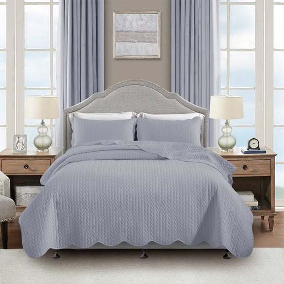 Moonlight20015 3 Piece Quilt Set Lightweight Ultrasoft Microfiber Bedding Silver Color King