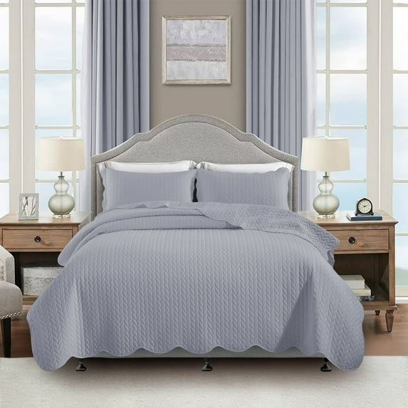 Moonlight20015 3 Piece Quilt Set Lightweight Ultrasoft Microfiber Bedding Silver Color King