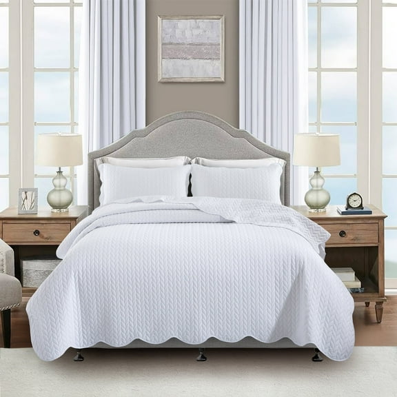 Moonlight20015 3 Piece Quilt Set Lightweight Ultrasoft Microfiber Bedding White Color King