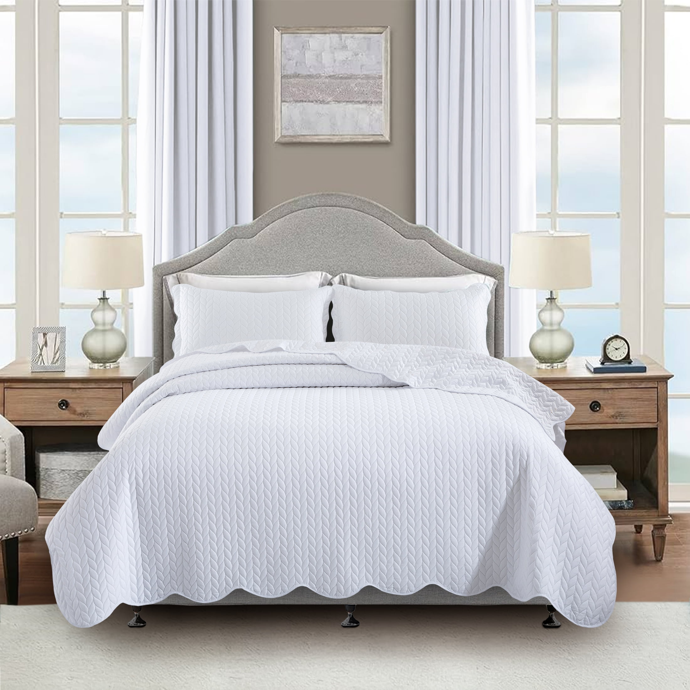 Moonlight20015 3 Piece Microfiber Quilt Reversible Bedding Soft 1 Bedspread 2 Pillow Shams Purple Lilac Color Full Queen