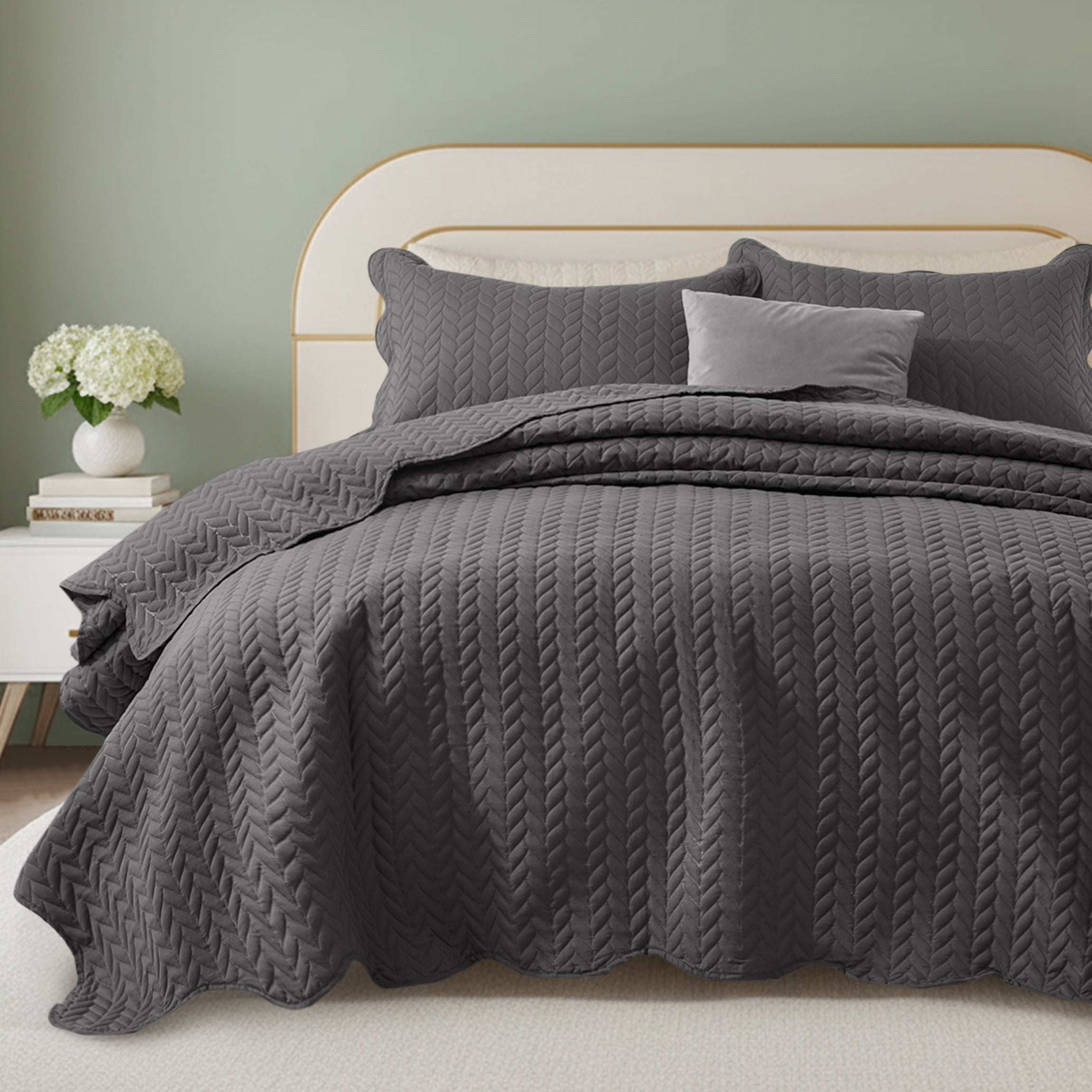Moonlight20015 3 Piece Quilt Set Chevron Pattern Modern Embossed