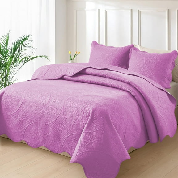 Moonlight20015 3-Piece Lightweight Microfiber Ultrasonic Floral Quilt Set, Purple, King