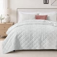 thumbnail image 1 of Moonlight20015 3-Piece Velvet Quilt Set King, Floral Diamond Lightweight Bedspread, Soft Reversible Bedding Set with Shams, White, 1 of 8