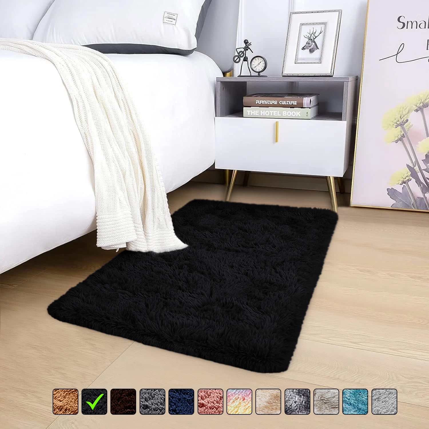 Moonlight20015 Area Rug 2x3ft non-slip Soft Fluffy Shaggy for Living Room Bedroom Décor Black