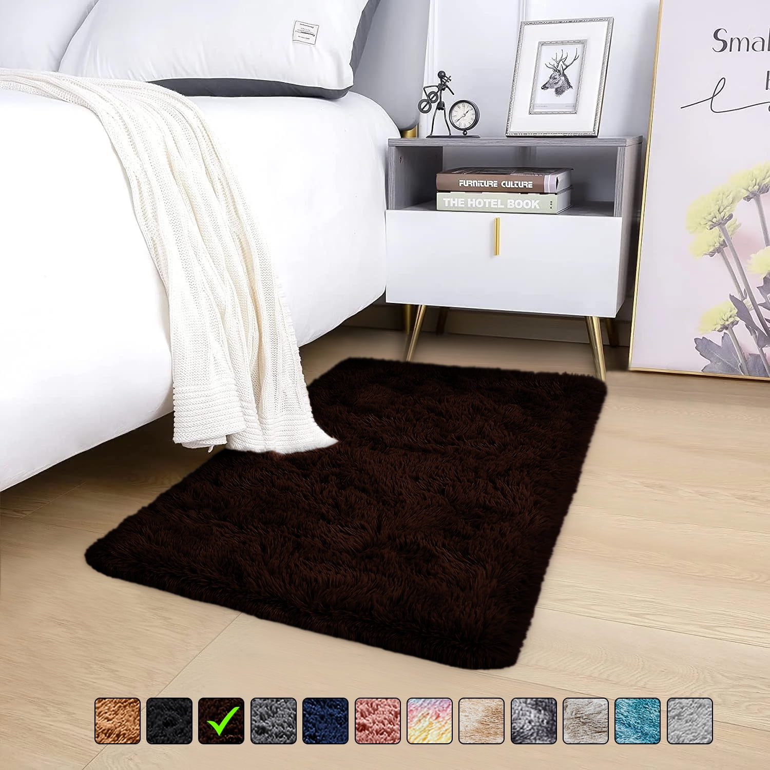 Moonlight20015 Area Rug 2x3ft non-slip Soft Fluffy Shaggy for Living Room Bedroom Décor Brown