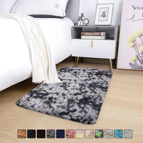 Moonlight20015 2x3 Area Rug Soft Fluffy Shag Rug Non-Slip Fuzzy Accent Carpet for Bedroom, Living Room, Nursery Tye Dye Grey
