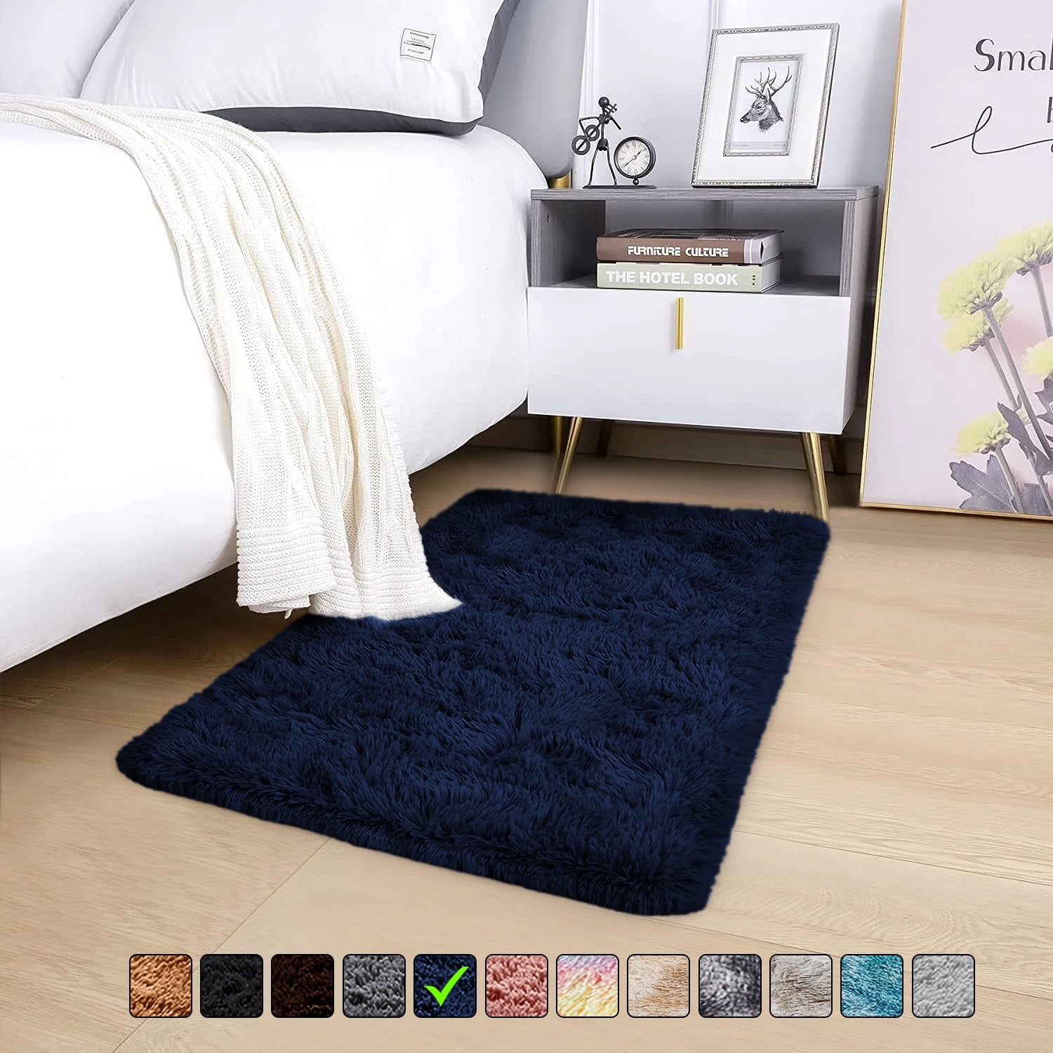 Moonlight Bedding, 3x5ft Area Rug, Non-Slip Navy Shaggy Rug, Soft ...