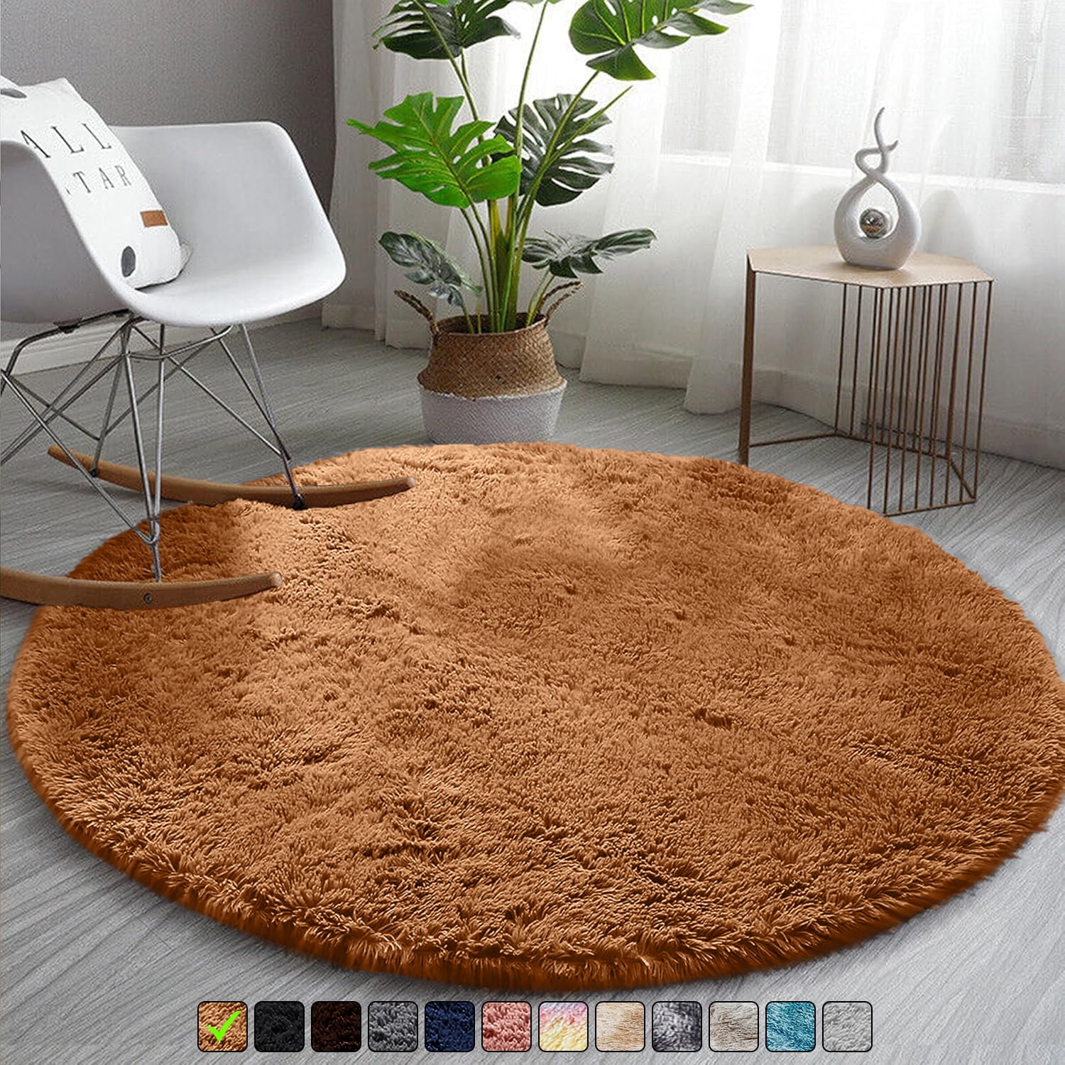 Moonlight20015 Area Rug 4x4ft non-slip Soft Fluffy Shaggy for Living Room Bedroom Décor Beige