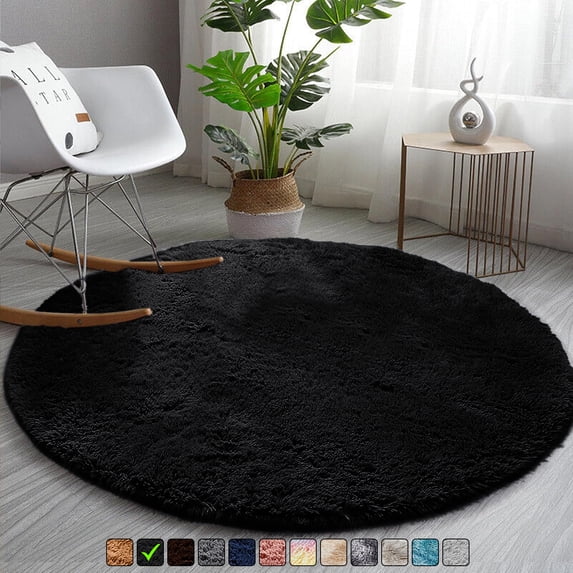 Moonlight20015 Area Rug 4x4ft non-slip Soft Fluffy Shaggy for Living Room Bedroom Décor Black