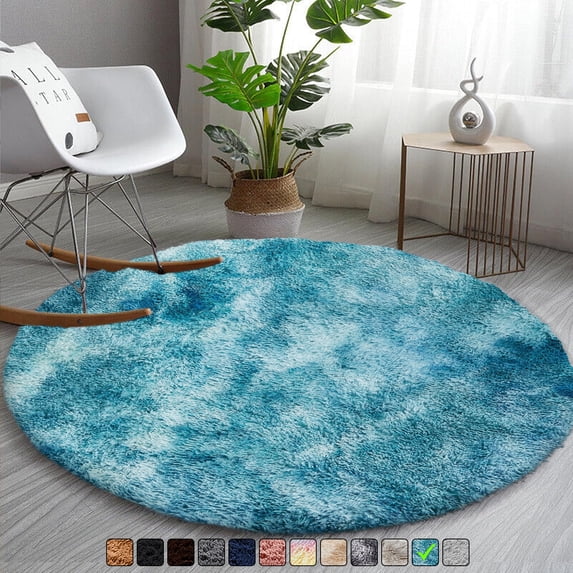 Moonlight20015 Area Rug 4x4ft non-slip Soft Fluffy Shaggy for Living Room Bedroom Décor Tye Dye Teal