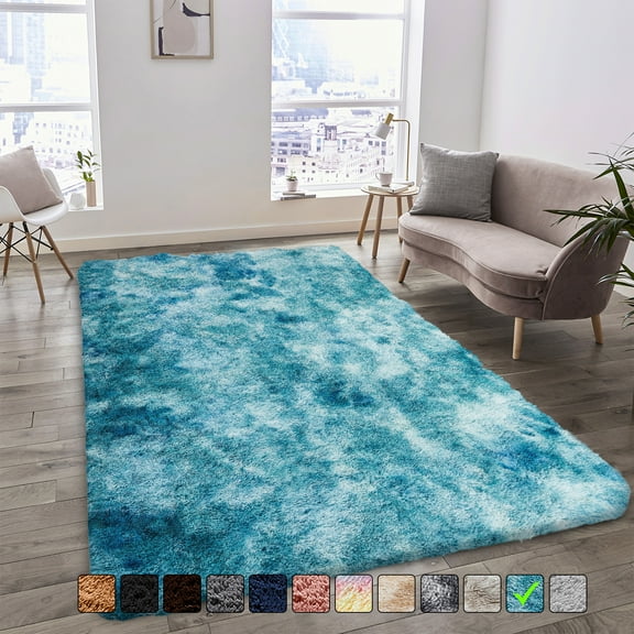 Moonlight20015 Area Rug 8x10ft non-slip Soft Fluffy Shaggy for Living Room Bedroom Décor Tye Dye Teal