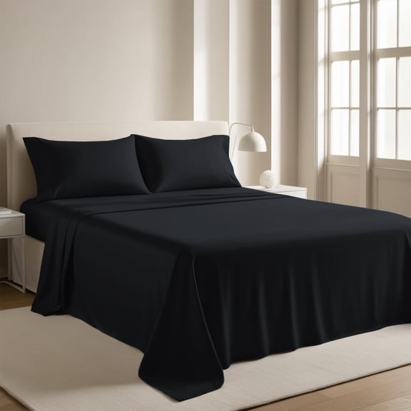 Moonlight20015 Bed Sheet Set 1800 Series 3-Piece Deep Pocket Luxury Soft Microfiber Twin Black