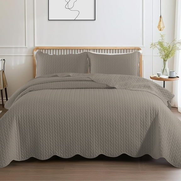 Moonlight20015 California King Quilt Set Reversible Lightweight Bedspread with 2 Shams All-Season Comfort in Beige