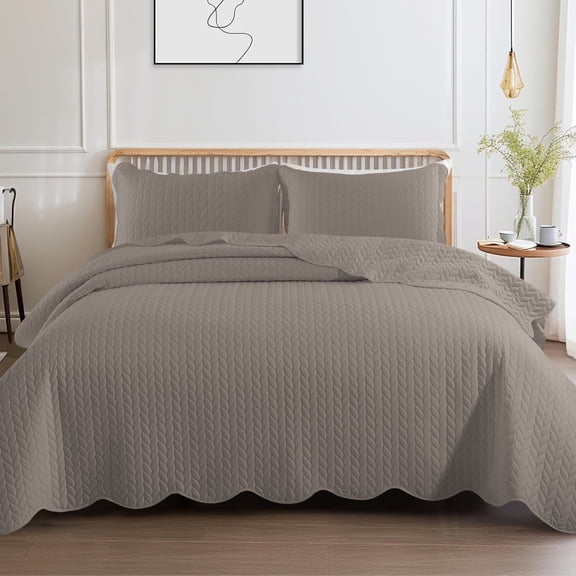 Moonlight20015 California King Quilt Set Reversible Lightweight Bedspread with 2 Shams All-Season Comfort in Beige