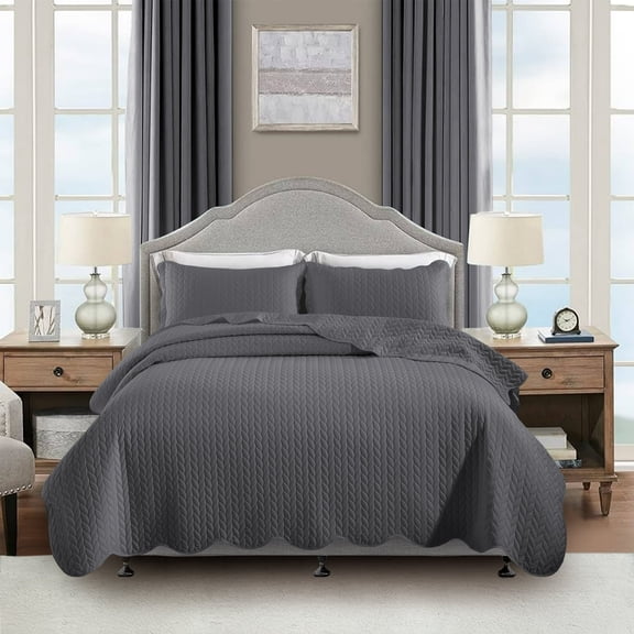 Moonlight20015 California King Quilt Set Reversible Lightweight Bedspread with 2 Shams All-Season Comfort in Gray
