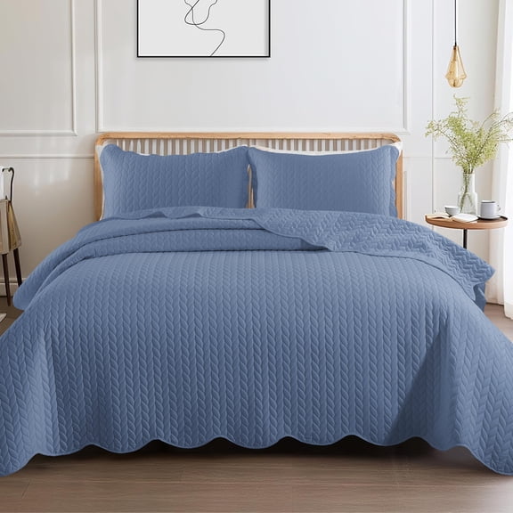 Moonlight20015 California King Quilt Set Reversible Lightweight Bedspread with 2 Shams All-Season Comfort in Washed Blue
