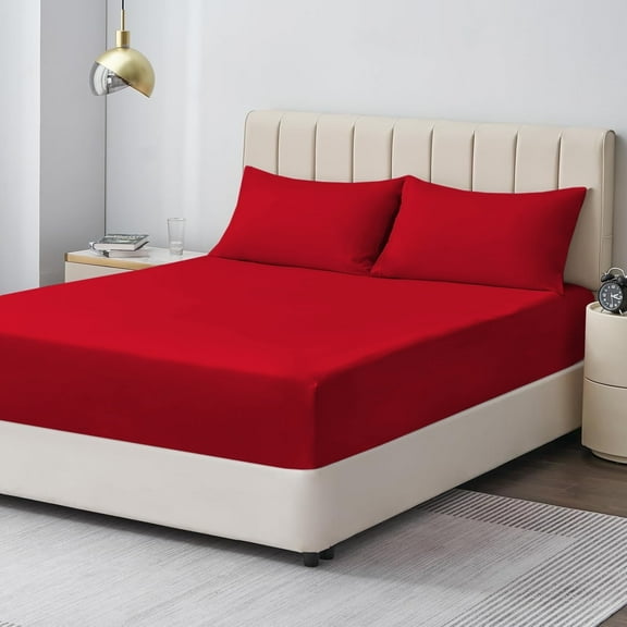 Moonlight20015 Deep Pocket Fitted Sheet – Extra Soft 1800 Series Microfiber, Full, Red