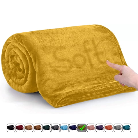 Moonlight20015 Plush Throw Ochre Fleece Blanket Super Soft Warm & Lightweight Ideal for All Seasons