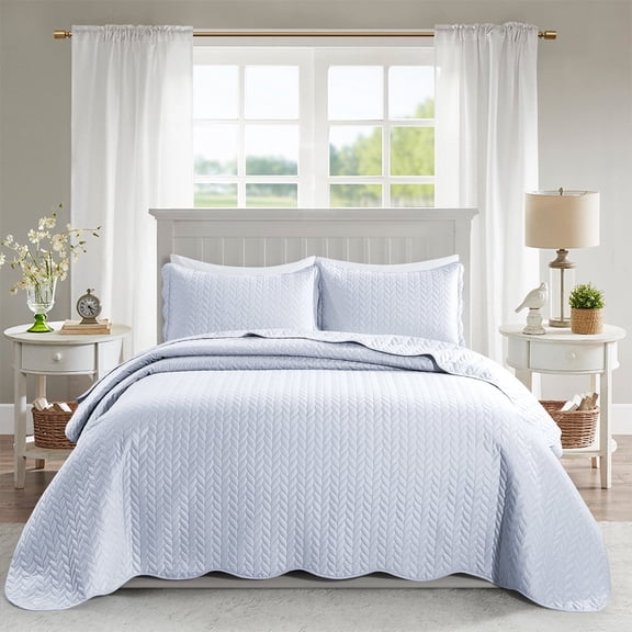 Moonlight20015 King Quilt Set Reversible Lightweight Bedspread with 2 Shams All-Season Comfort in White