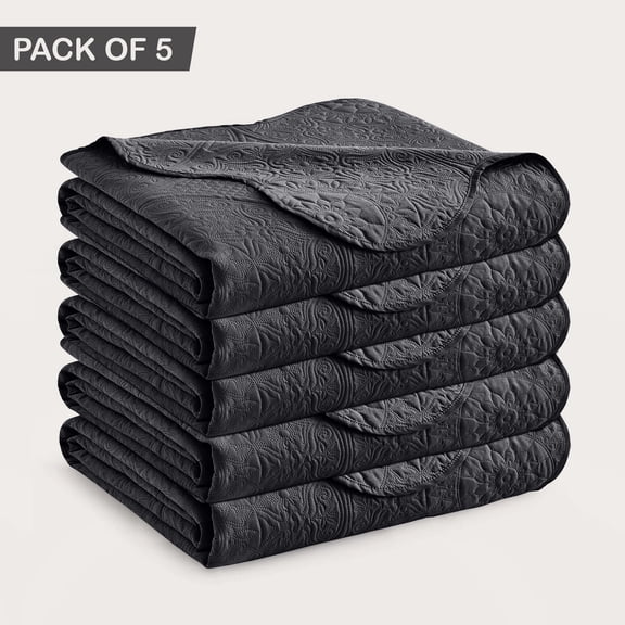 Moonlight20015 Pack of 5 Floral Bedspread Set, Microfiber Lightweight Quilt Coverlet, Black Twin