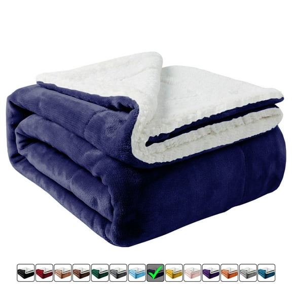 Moonlight20015 Sherpa Blanket Fluffy Plush Couch & Travel Blanket Reversible Throw Size Navy Color