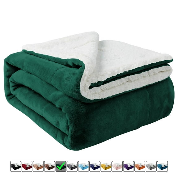 Moonlight20015 Sherpa Blanket Fluffy Plush Ultra-Soft Bed Blanket Reversible Queen Size Emerald Green Color