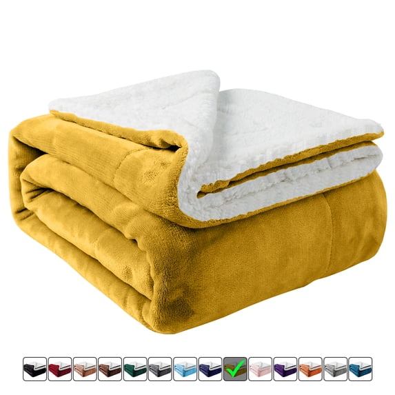 Moonlight20015 Sherpa Blanket Fluffy Plush Ultra-Soft Bed Blanket Reversible Queen Size Ochre Color