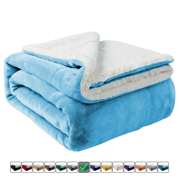 Moonlight20015 Sherpa Blanket Fluffy Plush Ultra-Soft Bed Blanket Reversible Twin Size Light Blue Color