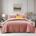 thumbnail image 1 of Moonlight20015 Velvet Bedspread Set Twin Size 2 Piece Comforter Embossed Geometric Pattern Quilt Soft 350GSM Lightweight Reversible Pink, 1 of 10