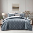thumbnail image 1 of Moonlight20015 Velvet Quilt Set 3 Piece Geometric Pattern Embossed Bedspread Reversible 350GSM Soft Microfiber Comforter Bluish Grey Full/Queen, 1 of 10