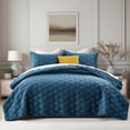 thumbnail image 1 of Moonlight20015 Velvet Quilt Set 3 Piece Geometric Pattern Embossed Bedspread Reversible 350GSM Soft Microfiber Comforter Navy Blue Full/Queen, 1 of 10