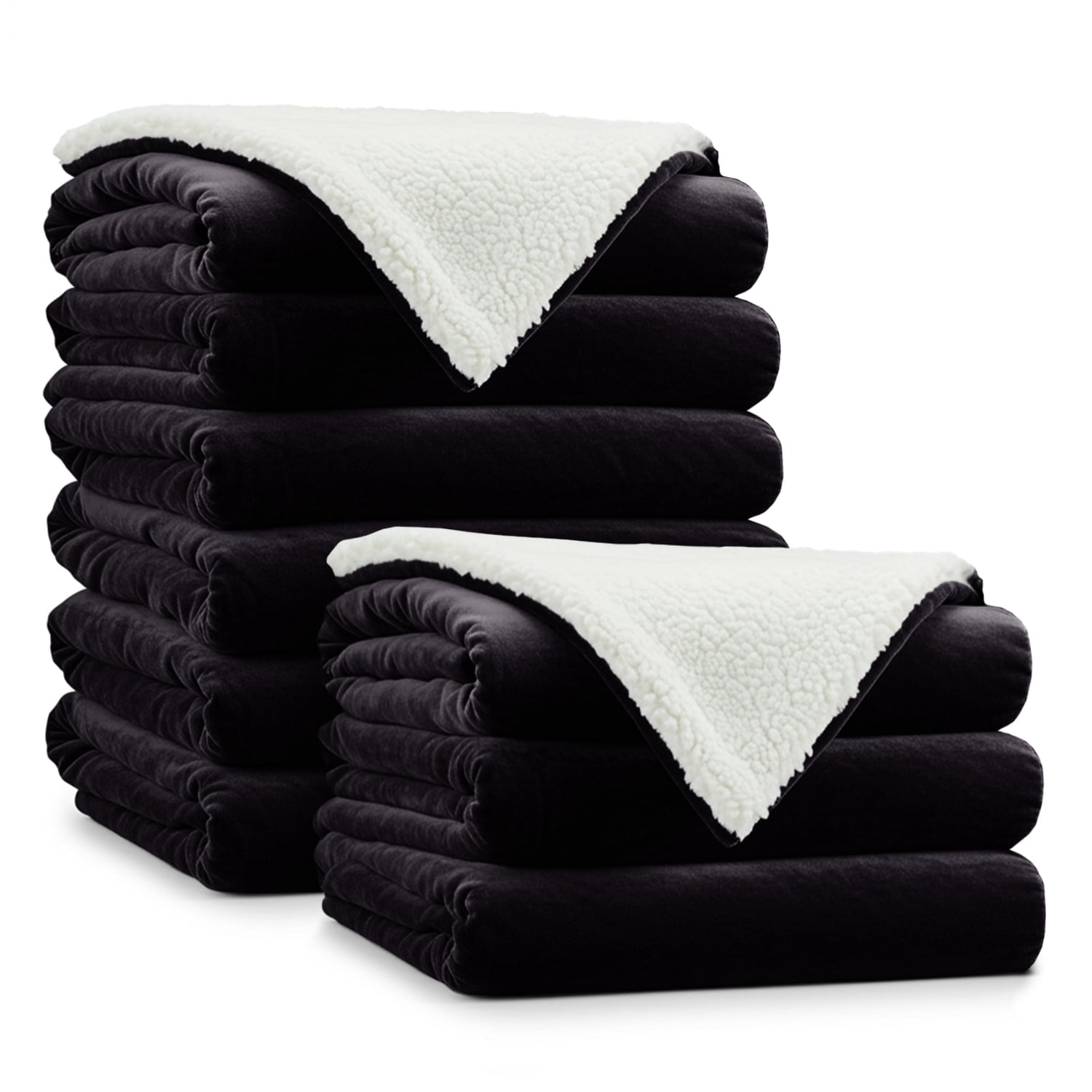 Moonlight20015 Wholesale Sherpa Fleece Throw Blankets 9-Packs Warm & Soft Plush Queen Size for Charity, Shelter, & Home Washable, Lightweight & Cozy Black
