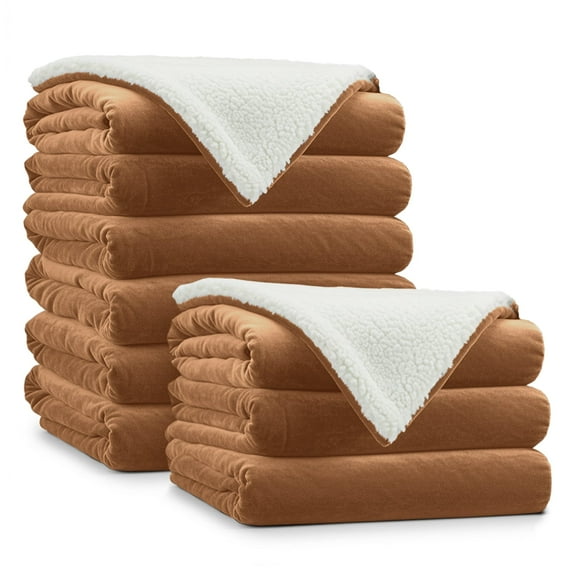 Moonlight20015 Wholesale Sherpa Fleece Throw Blankets 9-Packs Warm & Soft Plush Queen Size for Charity, Shelter, & Home Washable, Lightweight & Cozy Camel