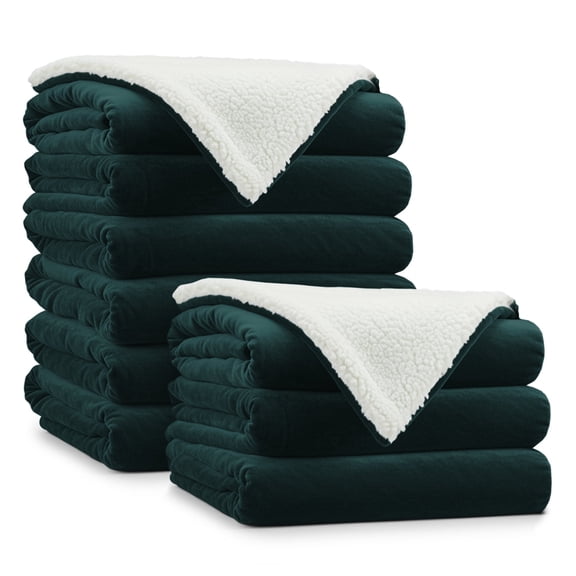 Moonlight20015 Wholesale Sherpa Fleece Throw Blankets 9-Packs Warm & Soft Plush Queen Size for Charity, Shelter, & Home Washable, Lightweight & Cozy Emerald