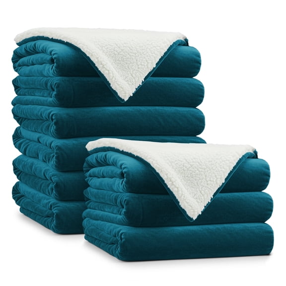 Moonlight20015 Wholesale Sherpa Fleece Throw Blankets 9-Packs Warm & Soft Plush Queen Size for Charity, Shelter, & Home Washable, Lightweight & Cozy Teal
