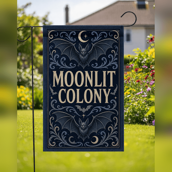 Moonlit Bat Colony Midnight Navy Garden Flag Gothic Halloween Decor