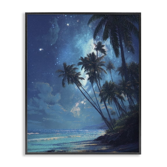 Moonlit Beach Palm Trees Black Framed Giclee Art, design by Ziwei Li