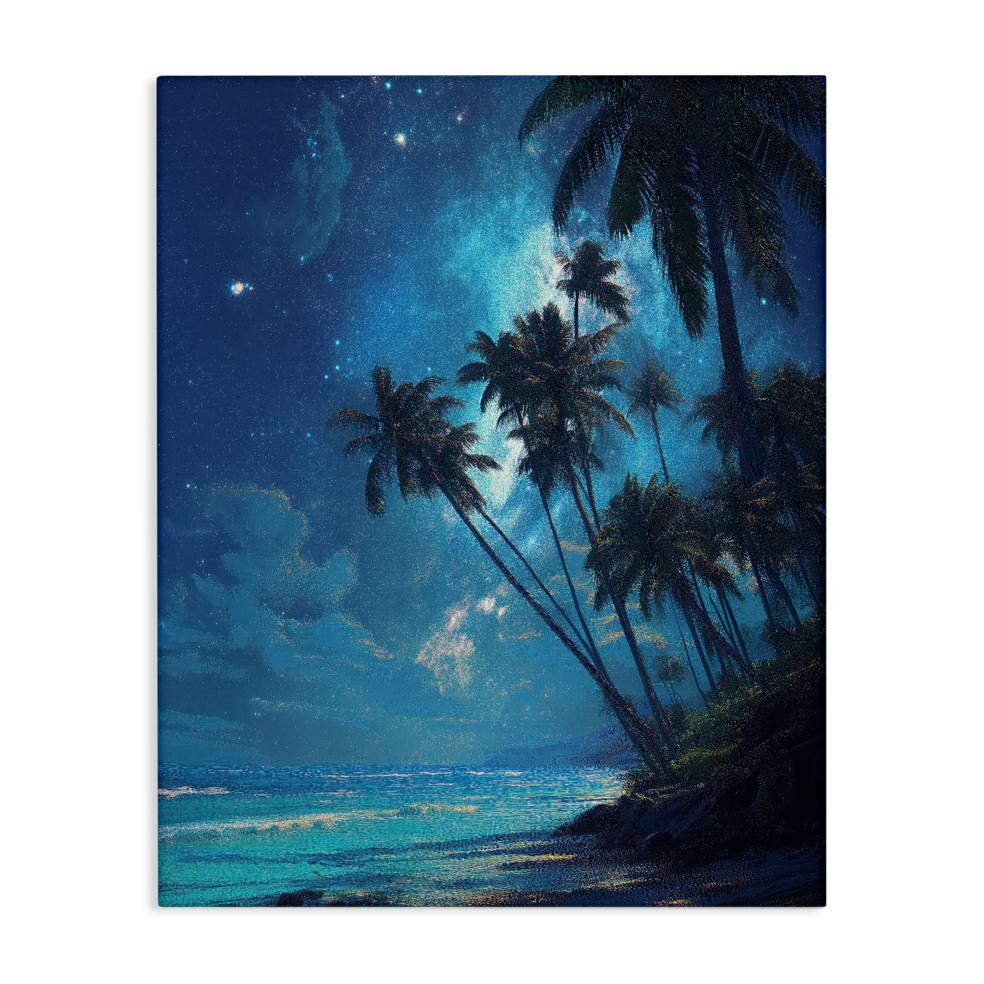 Moonlit Beach Palm Trees Canvas Wall Art, design by Ziwei Li