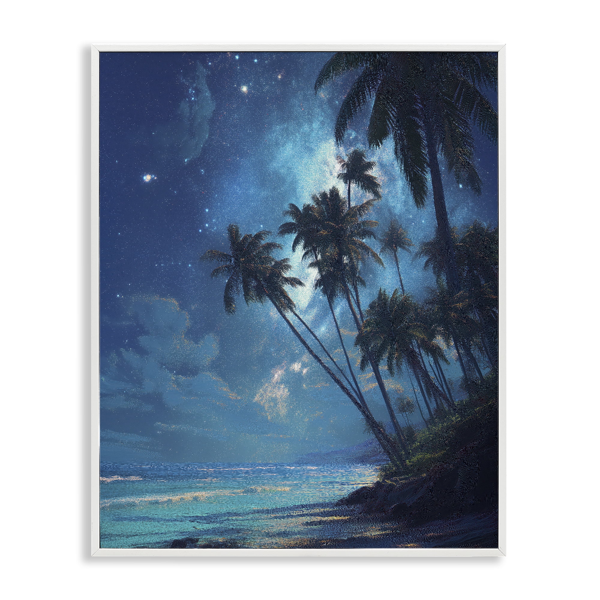 Moonlit Beach Palm Trees White Framed Giclee Art, design by Ziwei Li