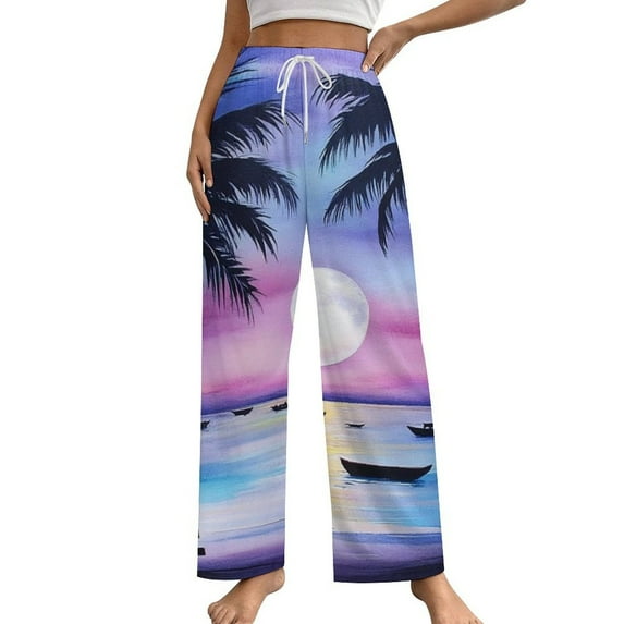 Moonlit Beach Serenity Pajama Pants Breathable with Pockets Pajamas For Lady Vintage Sleeping Pants Bedroom Homewear