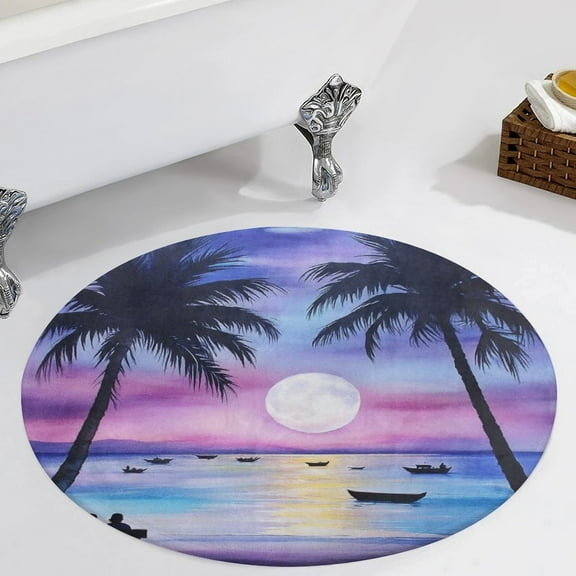 Moonlit Beach Serenity Round Area Rugs for Bedroom Living Room, 3FT Soft Comfy Indoor Circle Carpets, Carpet Home Decor Floor Mat
