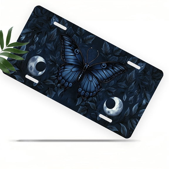 Moonlit Blue Butterfly Front License Plate, Metal License Plate, Funny Standard Plates Personalized Novelty Decorative For Men/Women/Boys/Girls Car 6×12 Inch